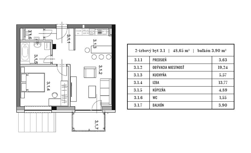 Egidius Residence pôdorys byt 3.1
