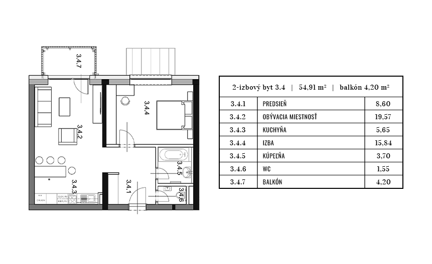 Egidius Residence pôdorys byt 3.4