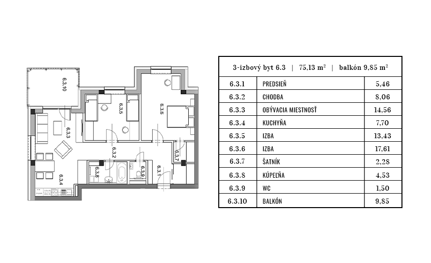 Egidius Residence pôdorys byt 6.3