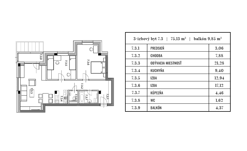 Egidius Residence pôdorys byt 7.3